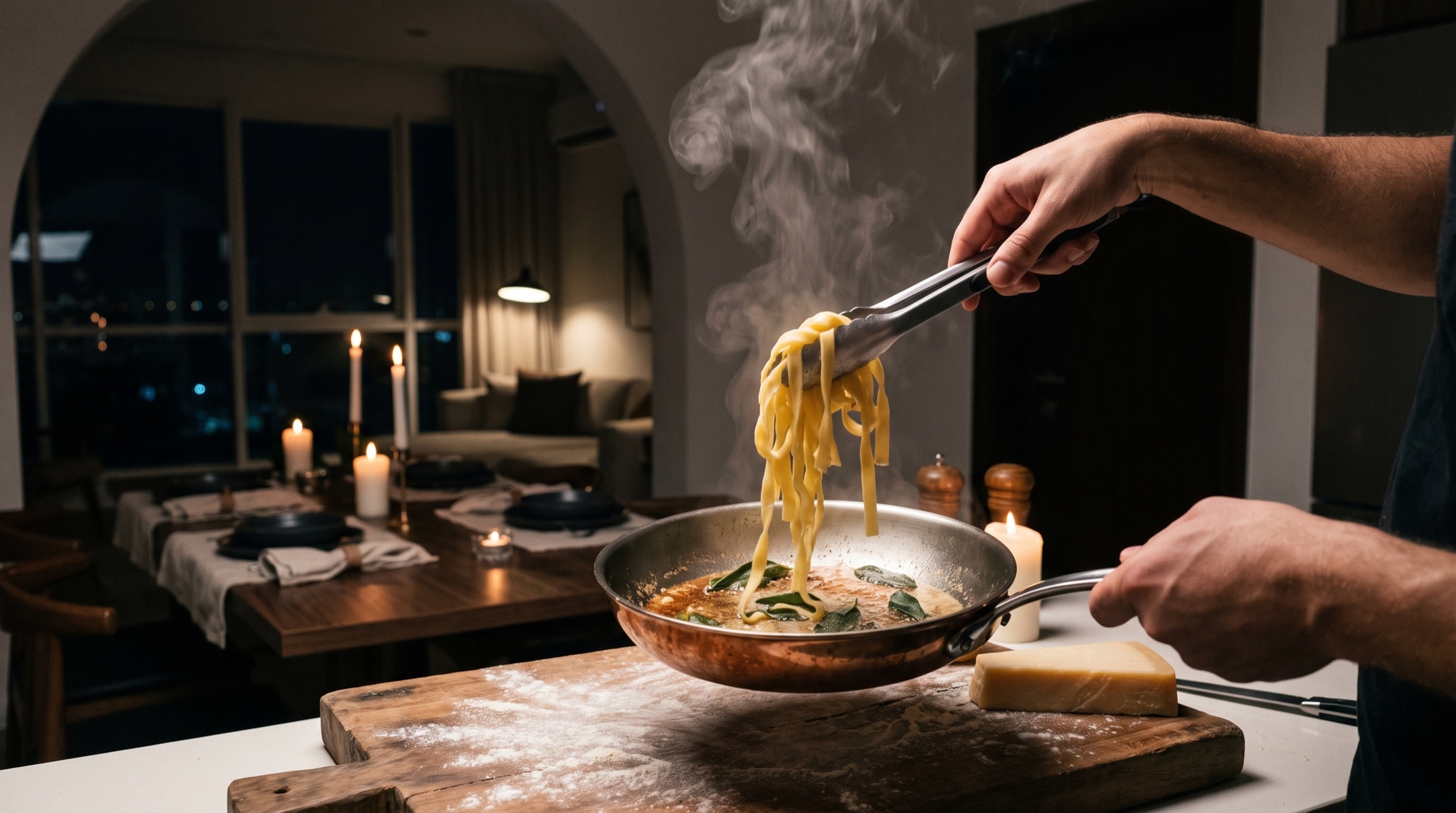 Fresh tagliatelle in brown butter